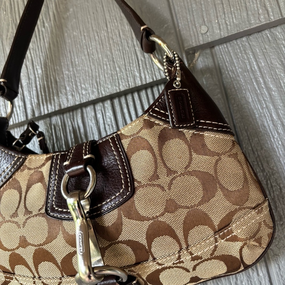 Vintage Coach Brown Canvas Mini Hobo Leather Trim Shoulder Bag Purse Y2K 10283 - Picture 3 of 14